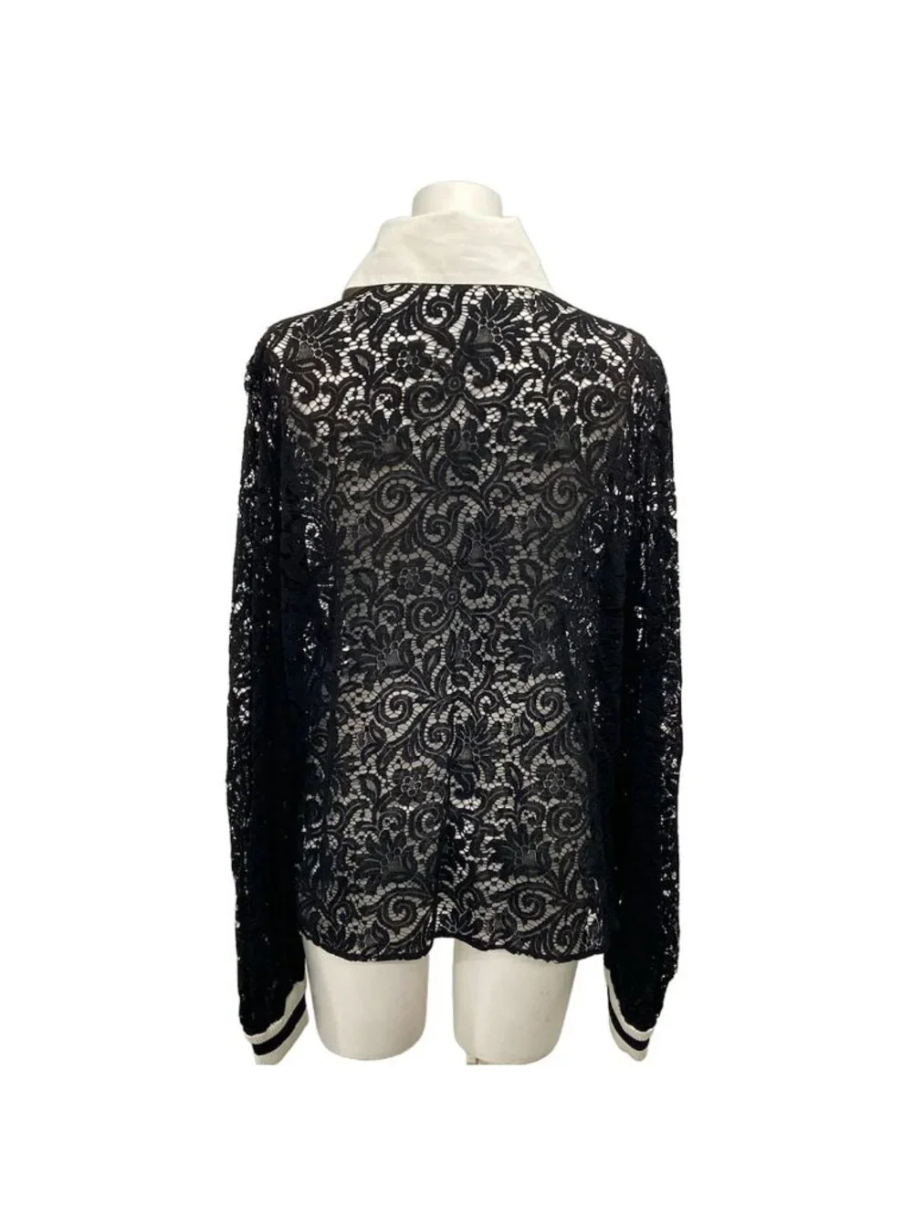 Chanel Long Sleeve Blouse M Black Lace Cotton 38
